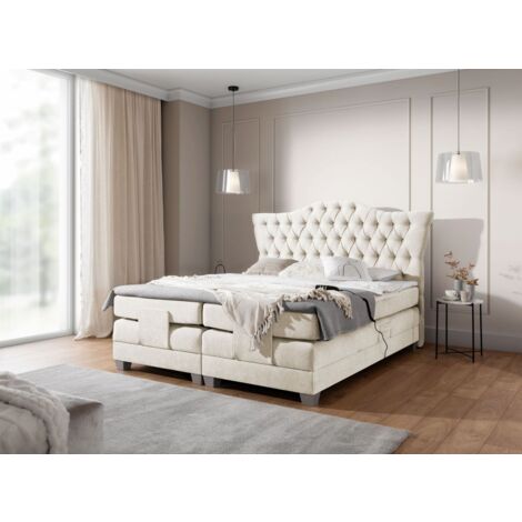 Boxspringbett Elektrisch Bett FAUSTO 200x200cm in Stoff Wind Creme