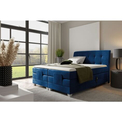 Boxspringbett Elektrisch Bett FRANCO 120x200cm in Stoff Fresh Dunkelblau