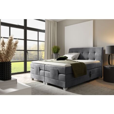 Boxspringbett Elektrisch Bett FRANCO 140x200cm in Stoff Fresh Grau