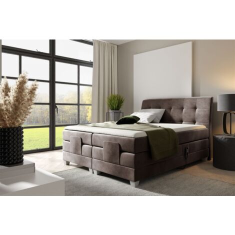 Boxspringbett Elektrisch Bett FRANCO 140x200cm in Stoff Fresh Schokobraun