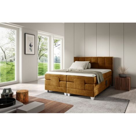Boxspringbett Elektrisch Bett HENRY 160x200cm in Stoff Fresh Senfgelb