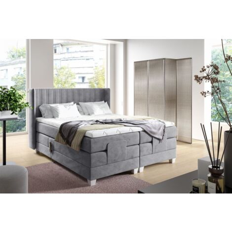 Boxspringbett Elektrisch Bett MAGNUS 160x200cm in Stoff Salvador Silbergrau