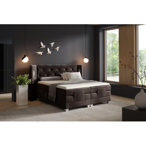 Boxspringbett Elektrisch Bett STEVE 120x200cm in Stoff Fresh Dunkelbraun