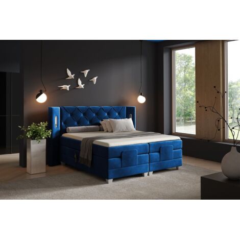 Boxspringbett Elektrisch Bett STEVE 160x200cm in Stoff Fresh Blau