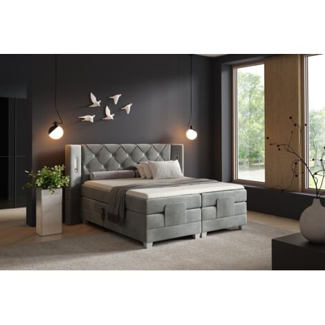 Boxspringbett Elektrisch Bett STEVE 200x200cm in Stoff Fresh Grau