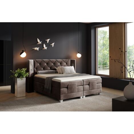 Boxspringbett Elektrisch Bett STEVE 200x200cm in Stoff Fresh Schokobraun