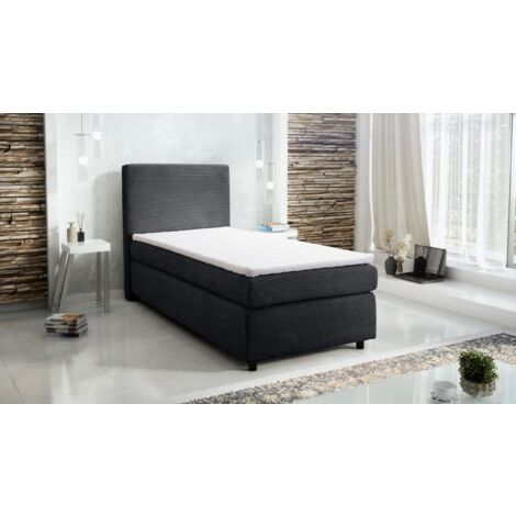 Boxspringbett Hotelbett 90x200 Bonellfederkern Bett Topper Paxos Cordstoff Grau