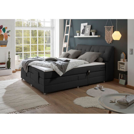 Boxspringbett Hotelbett Doppelbett, elephant grey, 180 x 200 cm, elektr. verstellbar CONCORD3M-09 mit VISCO-Topper, 7-Zonen-TFK-Matratze, H2
