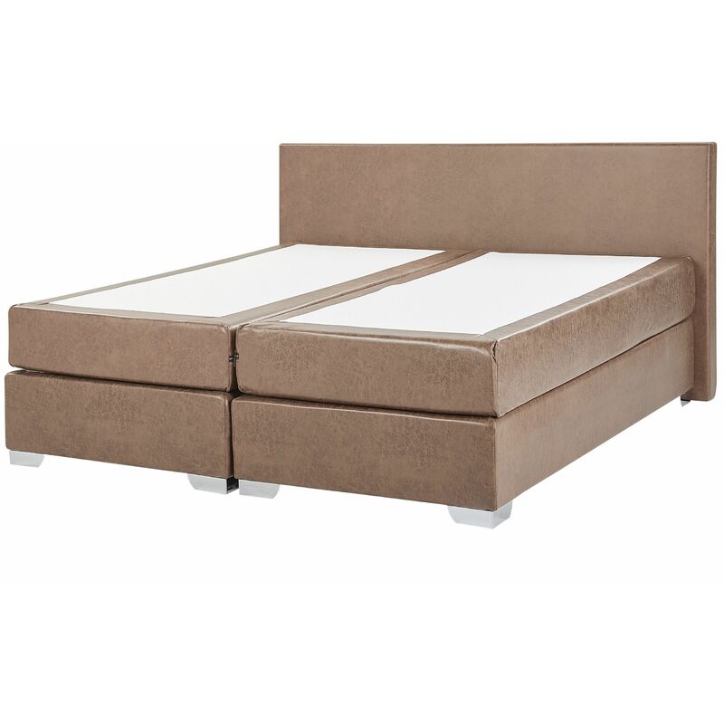 Boxspringbett Kunstleder in Braun 180 x 200 cm modernes Polsterbett Hotelbett Glamour - Braun