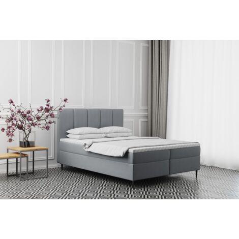 Boxspringbett mit bettkasten matratze ADEL stoff Monolith Hellgrau 200x200 cm