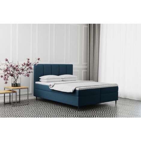 Boxspringbett mit bettkasten matratze ADEL stoff Monolith Marineblau 180x200 cm