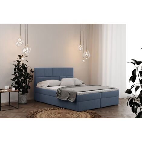Boxspringbett mit bettkasten matratze BALI stoff Mat Velvet Blau 200x200 cm