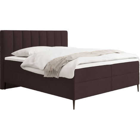 Boxspringbett mit Bettkasten – Polsterbett 120 x 200 cm mit H4 Taschenfederkern 7-Zonen Matratze & 5 cm Topper – Stauraumbett mit hohem Kopfteil & Metallfüße – Boucle Braun