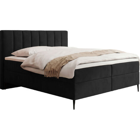 Boxspringbett mit Bettkasten – Polsterbett 120 x 200 cm mit H4 Taschenfederkern 7-Zonen Matratze & 5 cm Topper – Stauraumbett mit hohem Kopfteil & Metallfüße – Samt Velours Schwarz
