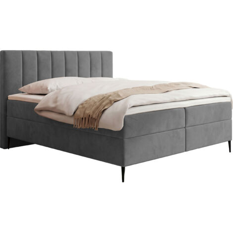 Boxspringbett mit Bettkasten – Polsterbett 140 x 200 cm mit H4 Taschenfederkern 7-Zonen Matratze & 5 cm Topper – Stauraumbett mit hohem Kopfteil & Metallfüße – Samt Velours Grau