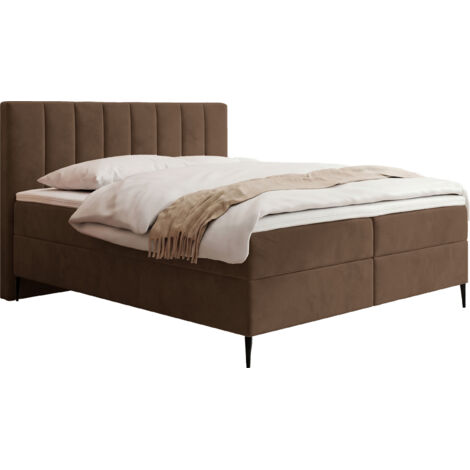 Boxspringbett mit Bettkasten – Polsterbett 200 x 200 cm mit H4 Taschenfederkern 7-Zonen Matratze & 5 cm Topper – Stauraumbett mit hohem Kopfteil & Metallfüße – Samt Velours Braun