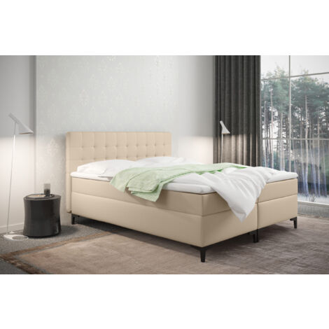 Boxspringbett mit bettkasten und matratze Denver Kunstleder Beige 160x200 cm