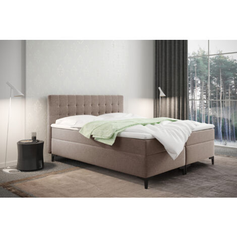 Boxspringbett mit bettkasten und matratze Denver stoff Muna Dunkelbeige 200x200 cm