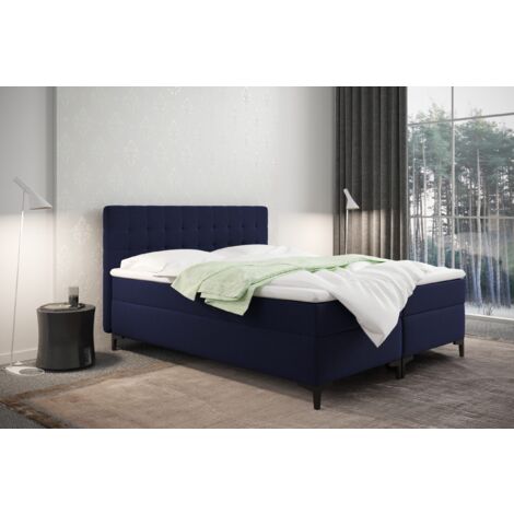 Boxspringbett mit bettkasten und matratze Denver stoff Muna Marineblau 180x200 cm