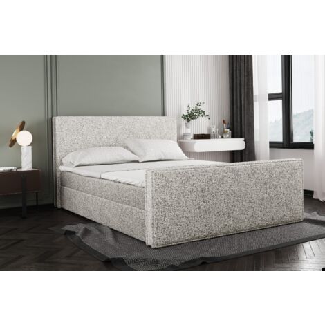 Boxspringbett mit bettkasten und matratze + topper LILA stof Puente Beige+Schwarz 200x200 cm