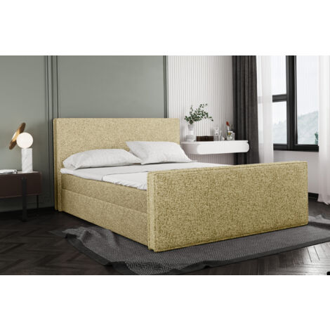 Boxspringbett mit bettkasten und matratze + topper LILA stof Puente Gelb 160x200 cm