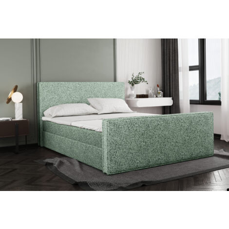 Boxspringbett mit bettkasten und matratze + topper LILA stof Puente Hellgrün 200x200 cm