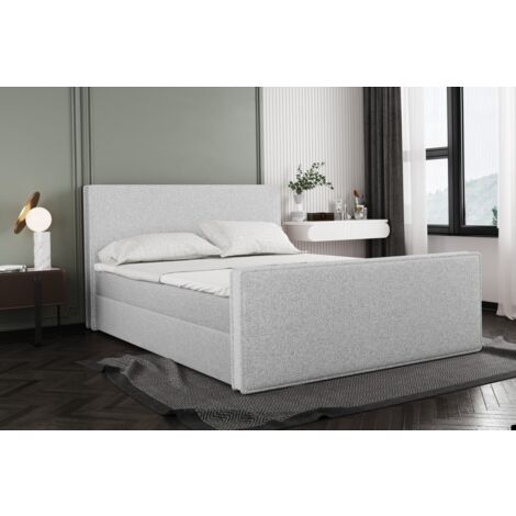 Boxspringbett mit bettkasten und matratze + topper LILA stof Puente Silber 180x200 cm