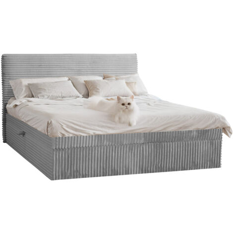 Boxspringbett mit bettkasten und topper TRENTO,  ohne Bein stoff Plüsch Cord 180x200 cm Grau