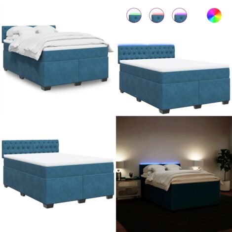Boxspringbett mit Matratze Blau 160x200 cm Samt - Boxspringbett - Doppelbett - Samtbett - Blau - Bettenrahmen - Home & Living