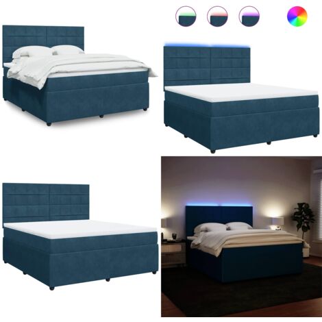Boxspringbett mit Matratze Blau 180x200 cm Samt - Samtmatratze - LED-Beleuchtung