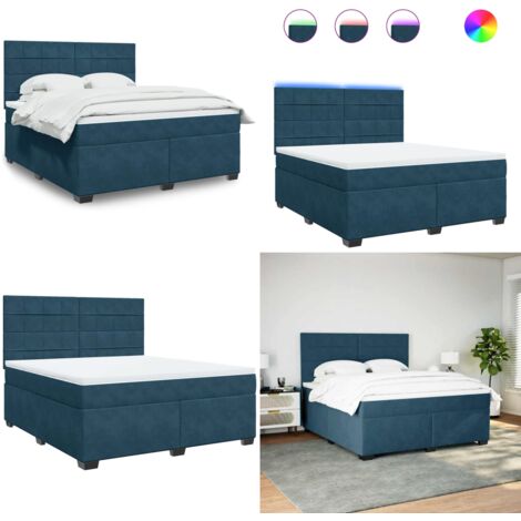 Boxspringbett mit Matratze Blau 180x200 cm Samt - Samtmatratze - LED-Leuchten