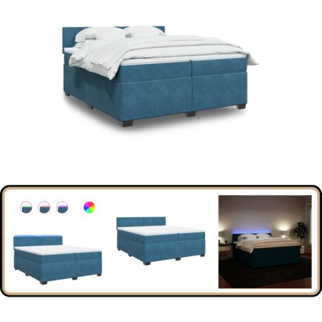 Boxspringbett mit Matratze Blau 200x200 cm Samt - Boxspringbett - Doppelbett - Samtbett - Blau - Bettenrahmen