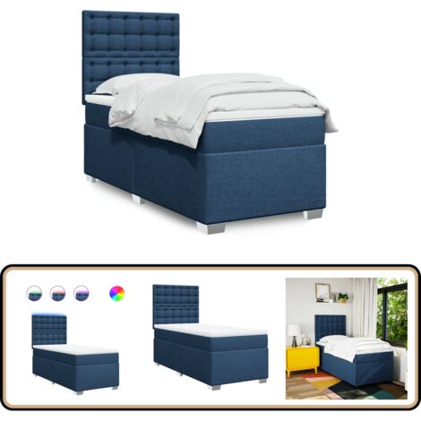 Boxspringbett mit Matratze Blau 90x200 cm Stoff - Boxspringbett - Doppelbett - Schlafsystem - Bettenrahmen - Liegefläche 90x200 Cm