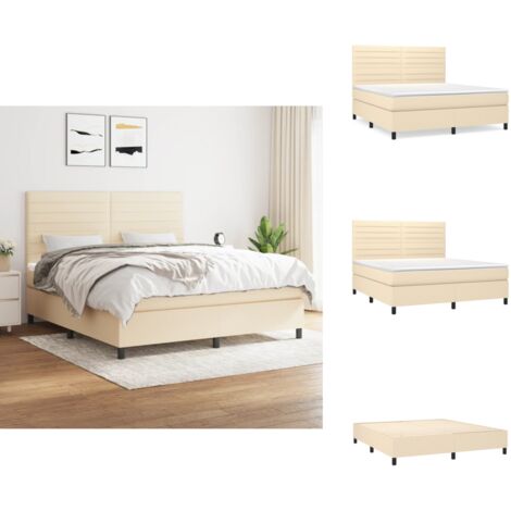 Boxspringbett mit Matratze Creme 160x200 cm Stoff - Boxspringbett - Cremefarbenes Bett - Doppelbett - Bettrahmen - Matratze