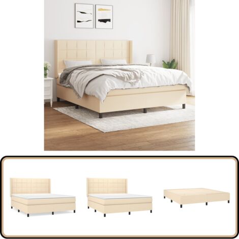 Boxspringbett mit Matratze Creme 160x200 cm Stoff - Boxspringbett - Doppelbett - Cremefarbenes Bett - Bettenrahmen - Lattenrost