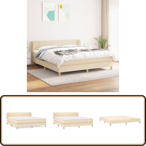 Boxspringbett mit Matratze Creme 160x200 cm Stoff - Boxspringbett - Doppelbett - Cremefarbenes Bett - Bettenrahmen - Lattenrost