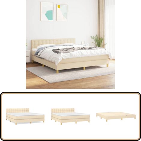 Boxspringbett mit Matratze Creme 160x200 cm Stoff - Boxspringbett - Doppelbett - Cremefarbenes Bett - Bettenrahmen - Matratze