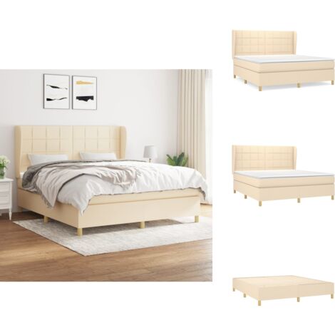 Boxspringbett mit Matratze Creme 160x200 cm Stoff - Boxspringbett - Doppelbett - Cremefarbenes Bett - Lattenrost - Bettrahmen