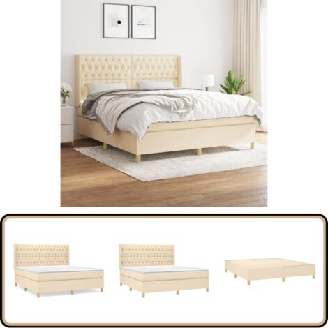 Boxspringbett mit Matratze Creme 180x200 cm Stoff - Boxspringbett - Doppelbett - Cremefarbenes Bett - Bettenrahmen - Lattenrost