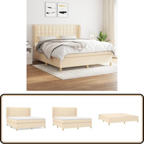 Boxspringbett mit Matratze Creme 180x200 cm Stoff - Boxspringbett - Doppelbett - Cremefarbenes Bett - Bettrahmen - Lattenrost