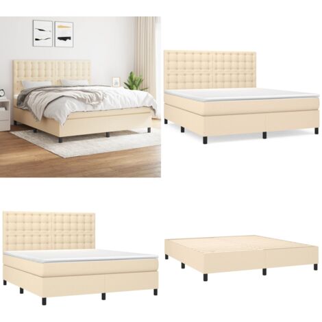 Boxspringbett mit Matratze Creme 180x200 cm Stoff - Boxspringbett - Doppelbett - Cremefarbenes Bett - Bettrahmen - Matratze - Home & Living