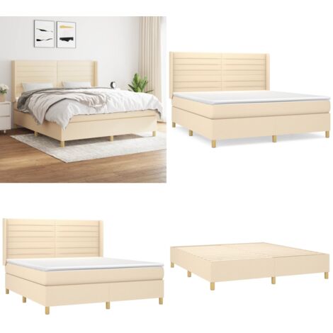Boxspringbett mit Matratze Creme 180x200 cm Stoff - Matratze - Kopfteil