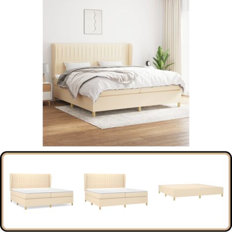 Boxspringbett mit Matratze Creme 200x200 cm Stoff - Boxspringbett - Doppelbett - Cremefarbenes Bett - Bettenrahmen - Lattenrost
