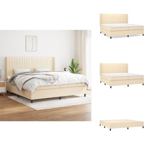 Boxspringbett mit Matratze Creme 200x200 cm Stoff - Boxspringbett - Doppelbett - Cremefarbenes Bett - Bettenrahmen - Lattenrost