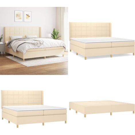 Boxspringbett mit Matratze Creme 200x200 cm Stoff - Boxspringbett - Doppelbett - Cremefarbenes Bett - Bettenrahmen - Lattenrost - Home & Living