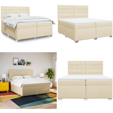 Boxspringbett mit Matratze Creme 200x200 cm Stoff - Boxspringbett - Doppelbett - Cremefarbenes Bett - Bettsofa - Schlafsystem - Home & Living