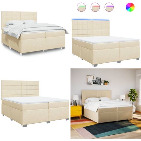 Boxspringbett mit Matratze Creme 200x200 cm Stoff - Boxspringbett - Doppelbett - Cremefarbenes Schlafzimmermöbel - Kopfteil - LED Beleuchtung - Home & Living