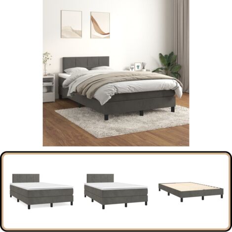 Boxspringbett mit Matratze Dunkelgrau 120x200 cm Samt - Samtbett - Boxspringbett - Doppelbett - Bettenrahmen - Hochwertiges Bett