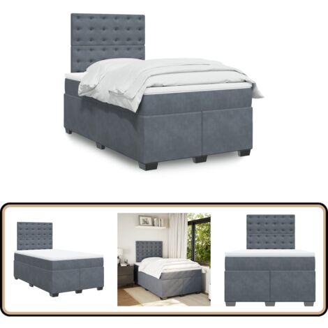 Boxspringbett mit Matratze Dunkelgrau 120x200 cm Samt - Samtbett - Boxspringbett - Doppelbett - Bettenrahmen - Schlafen