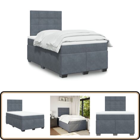 Boxspringbett mit Matratze Dunkelgrau 120x200 cm Samt - Samtbett - Boxspringbett - Doppelbett - Schlafzimmermöbel - Bettgestell